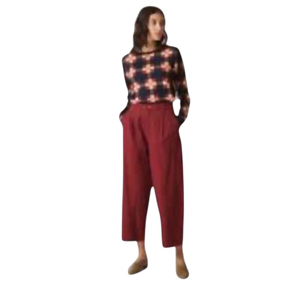 Nwt Skfk Burgundy Organic Cotton Pleated Barrel Crop Pants